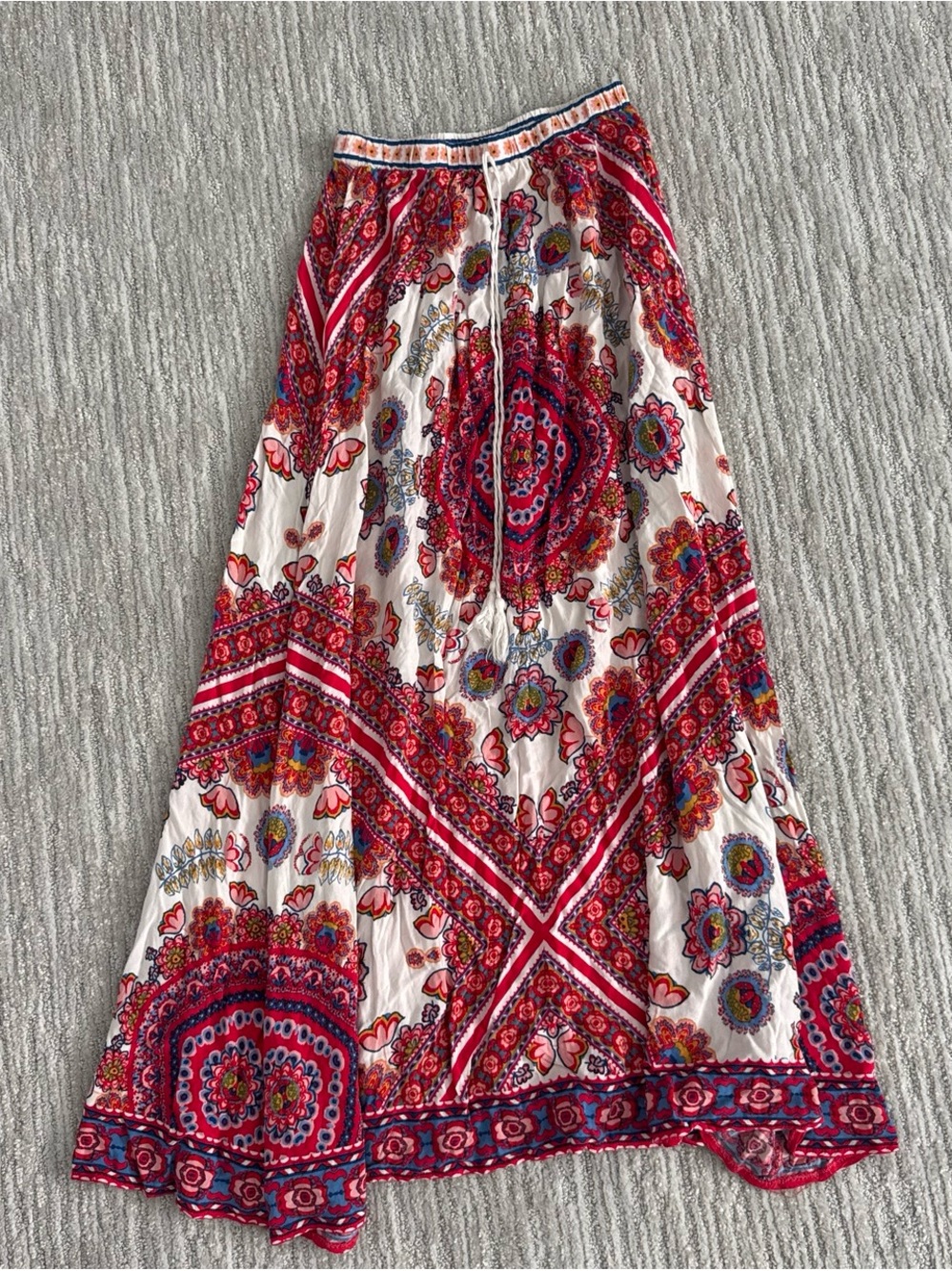 Boho Floral Maxi Skirt in Red and White